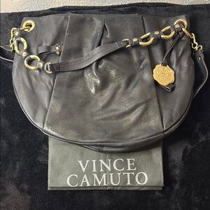 Classy Vince Camuto Black and Gold Leather Shoulder Bag